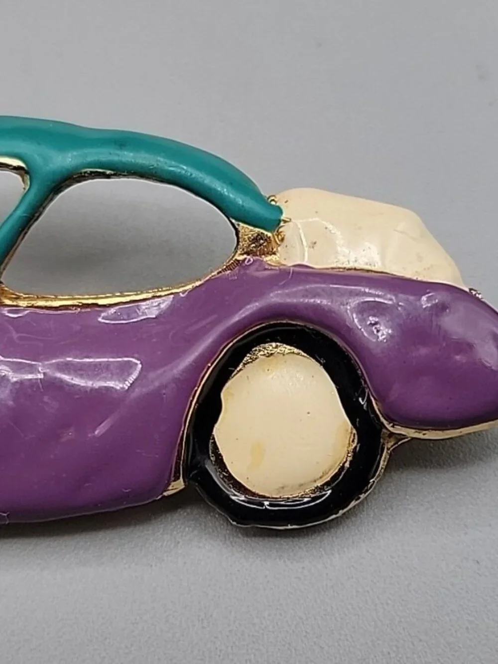 Colorful Enamel Car Brooch Vintage Large  Ornate Ladies Pin Estate